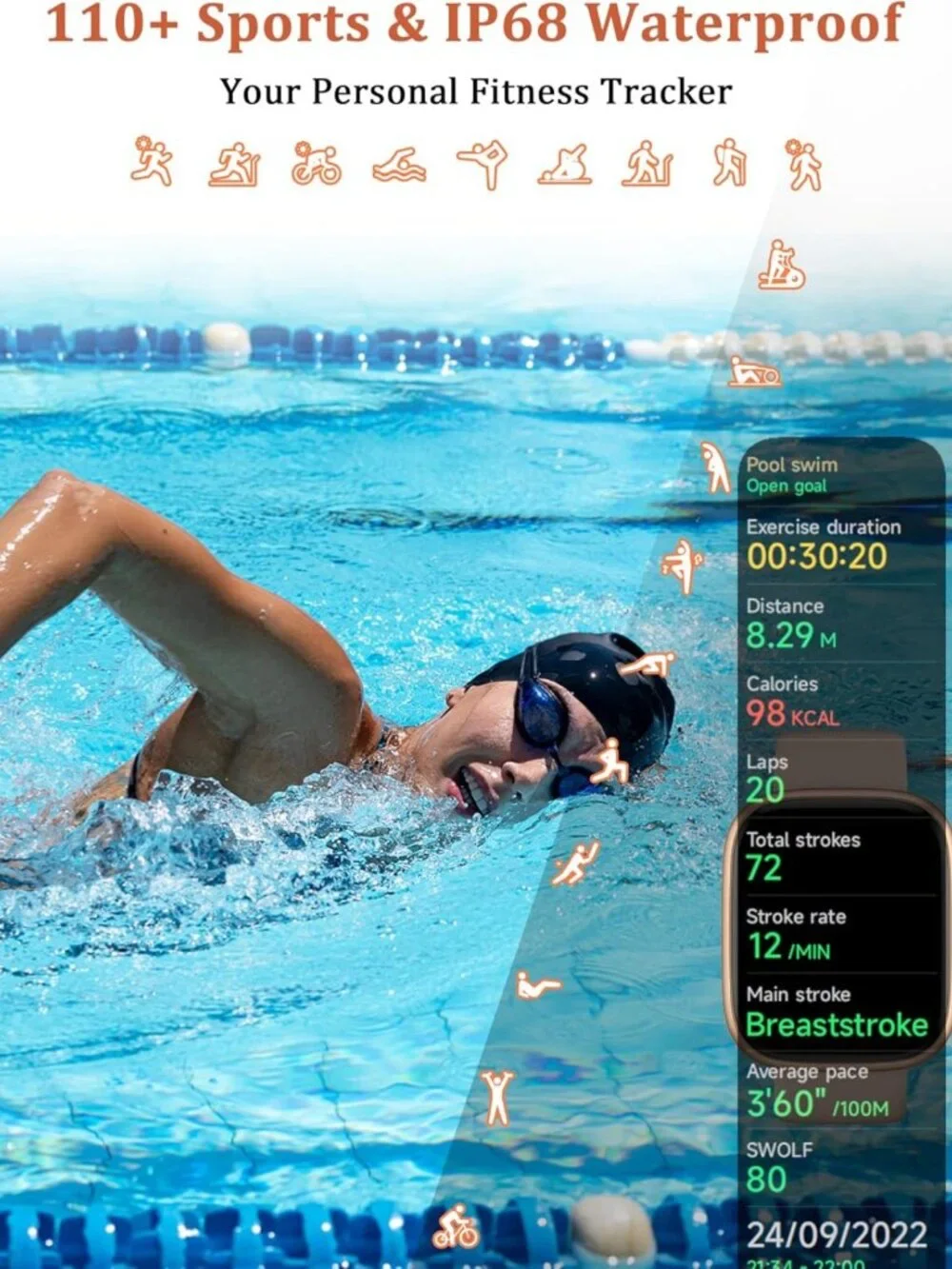 44mm Smartwatch with Alexa, Waterproof Fitness Tracker, Heart Rate & Sleep